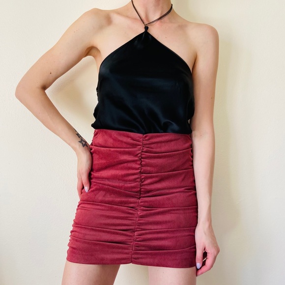 Zara marsala red draped ruched zip mini skirt saffron red - Picture 2 of 12